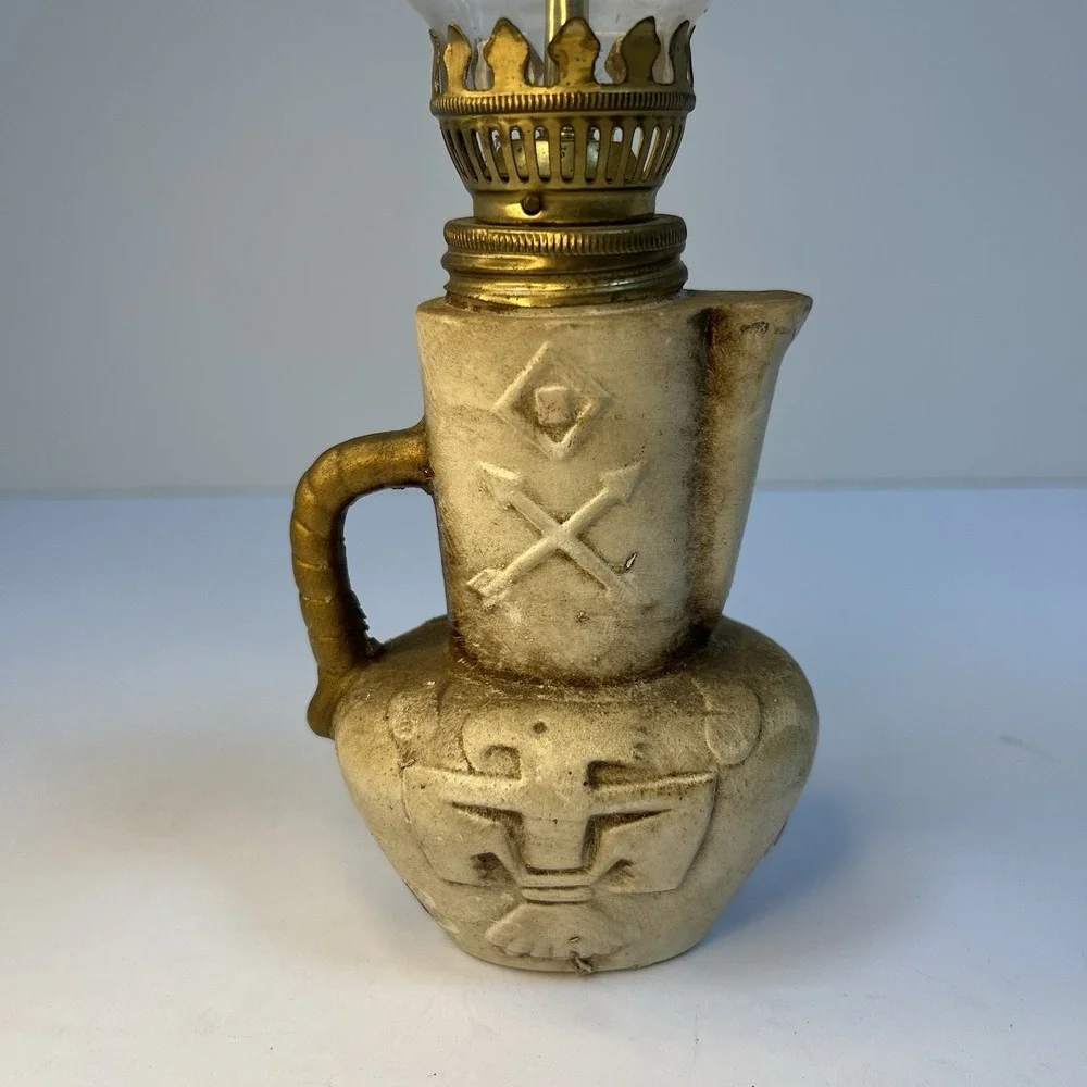 Vintage Oil Lamp Totem Pole‎ Jug Japan Miniature Red Green